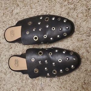 11M Black Leather Studded Mule